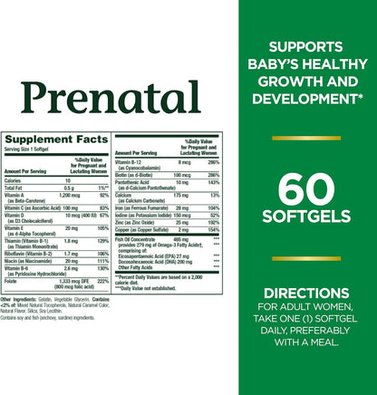Nature's Bounty Prenatal Multivitamin, with 200mg DHA, 60 Softgels