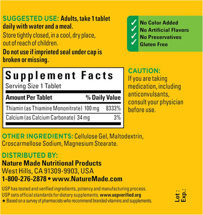 Nature Made Vitamin B1 100 mg, 100 Tablets