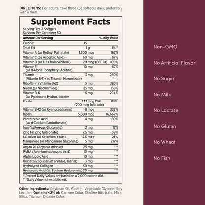 Nature's Bounty Optimal Solutions Advanced Hair, Skin and Nail Biotin & Vitamins A, C, & E, 150 Softgels