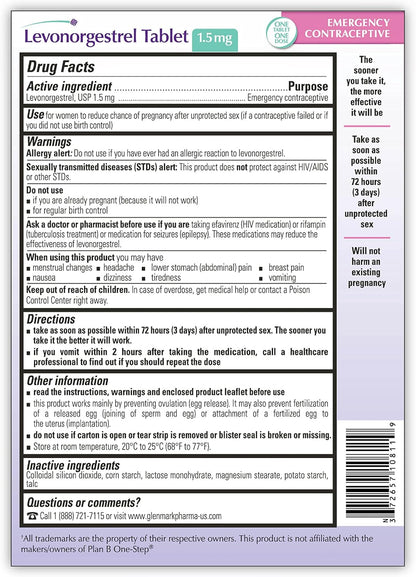 Levonorgestrel 1.5mg Emergency Contraception Tablet for Women