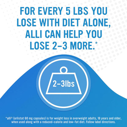 Alli Orlistat Weight Loss Supplement Capsules Starter Pack, 60 Mg, 60 Ct