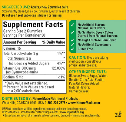 Nature Made Extra Strength Vitamin B12, 3000 mcg, 60 Gummies
