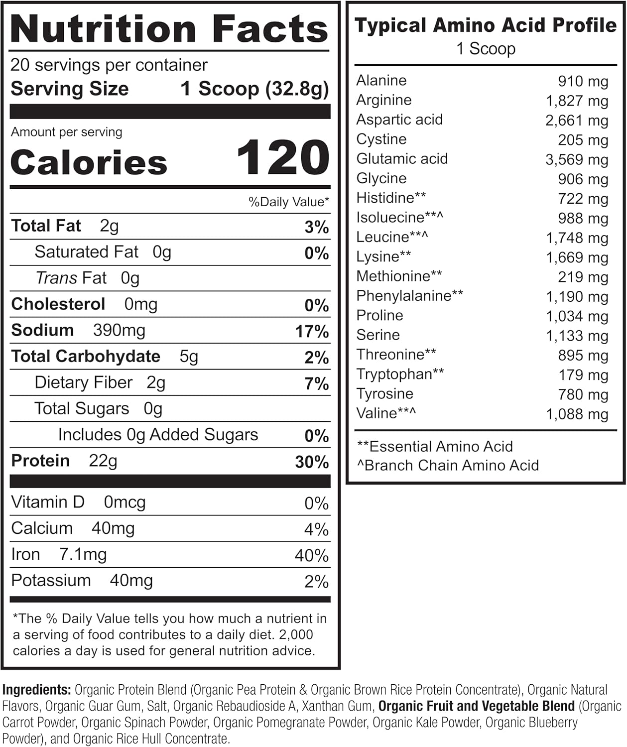 NATURELO Plant Protein Powder, Vanilla, 22g Protein - Non-GMO, Vegan, No Gluten, Dairy, or Soy - No Artificial Flavors, Synthetic Coloring, Preservatives, or Additives - 20 Servings