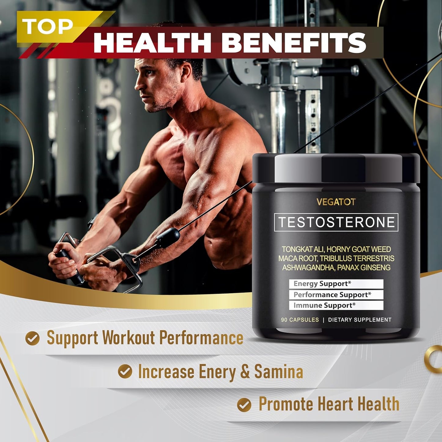 VEGATOT in 1 Ultimate Testosterone Booster 15100MG - Boost Performance with Tongkat Ali Panax Ginseng Maca Root Ashwagandha Tribulus - Energy Stamina Circulation Immune Support