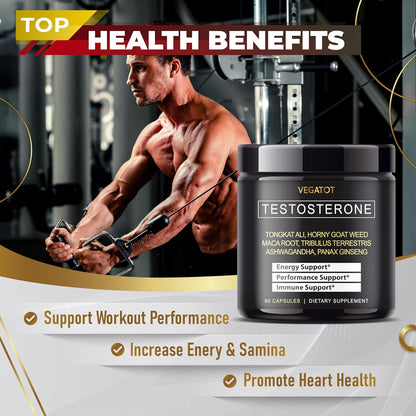 VEGATOT in 1 Ultimate Testosterone Booster 15100MG - Boost Performance with Tongkat Ali Panax Ginseng Maca Root Ashwagandha Tribulus - Energy Stamina Circulation Immune Support