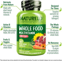 Naturelo Whole Food Multivitamin for Teenage Boys - Vitamins and Minerals Supplement for Active Kids - with Plant Extracts - Non-GMO - Vegan & Vegetarian - 60 Capsules Natrulo