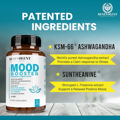 Calm Mood Booster Supplement - Natural Happy Pills for Stress, Sleep & Mood Support - 60 Count