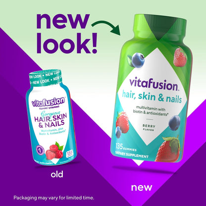 Vitafusion Gorgeous Hair, Skin & Nails Multivitamin plus Biotin and Antioxidant vitamins C&E, Raspberry Flavor, 135ct (45 day supply), from America’s Number One Gummy Vitamin Brand