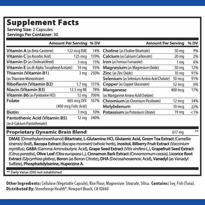 Stonehenge Health Dynamic Brain Supplement – Memory, Focus, & Clarity– Formulated with 40 Unique Nootropic Ingredients 60 capsules