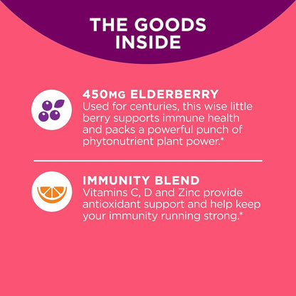 OLLY Extra Strength Elderberry Gummies, Immune Support, 450mg Elderberry, Vitamin C, D and Zinc, Berry - 60 Count