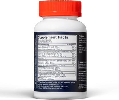 Roman: Hair Support Supplement for Men | with Saw Palmetto, zinc, and biotin to Help Support and Nourish Hair | 30-Day Supply (90 Capsules)