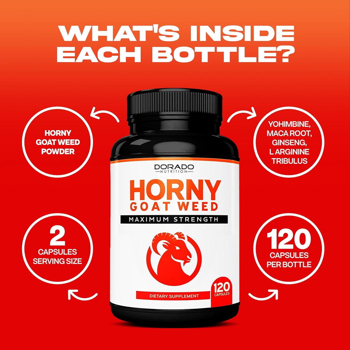 Horny Goat Weed For Men and Women - [1590 Maximum Strength] - Stamina, Endurance, Circulation, Joint & Back Support - Maca Root, Ginseng, Yohimbine