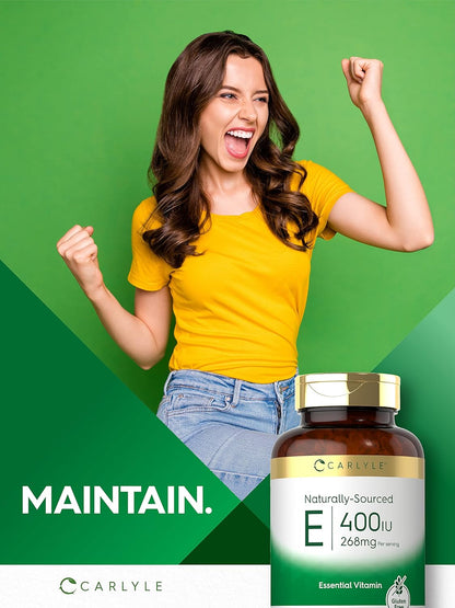 CARLYLE Natural Vitamin E | 400 IU | 250 Softgels | Non-GMO & Gluten Free