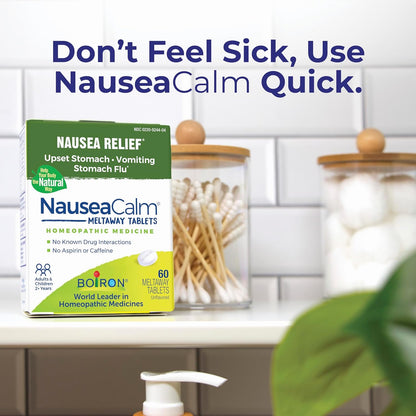 NauseaCalm Relief for Upset Stomach, Nausea, and Vomiting Due to Stomach Flu, Overindulgence, or Motion Sickness - Non-Drowsy - 60 Count