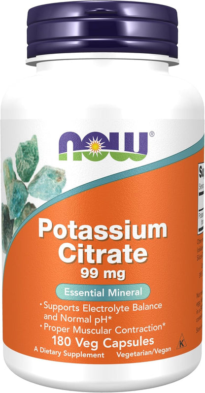 NOW Foods Supplements, Potassium Citrate 99 mg, 180 veg Capsules