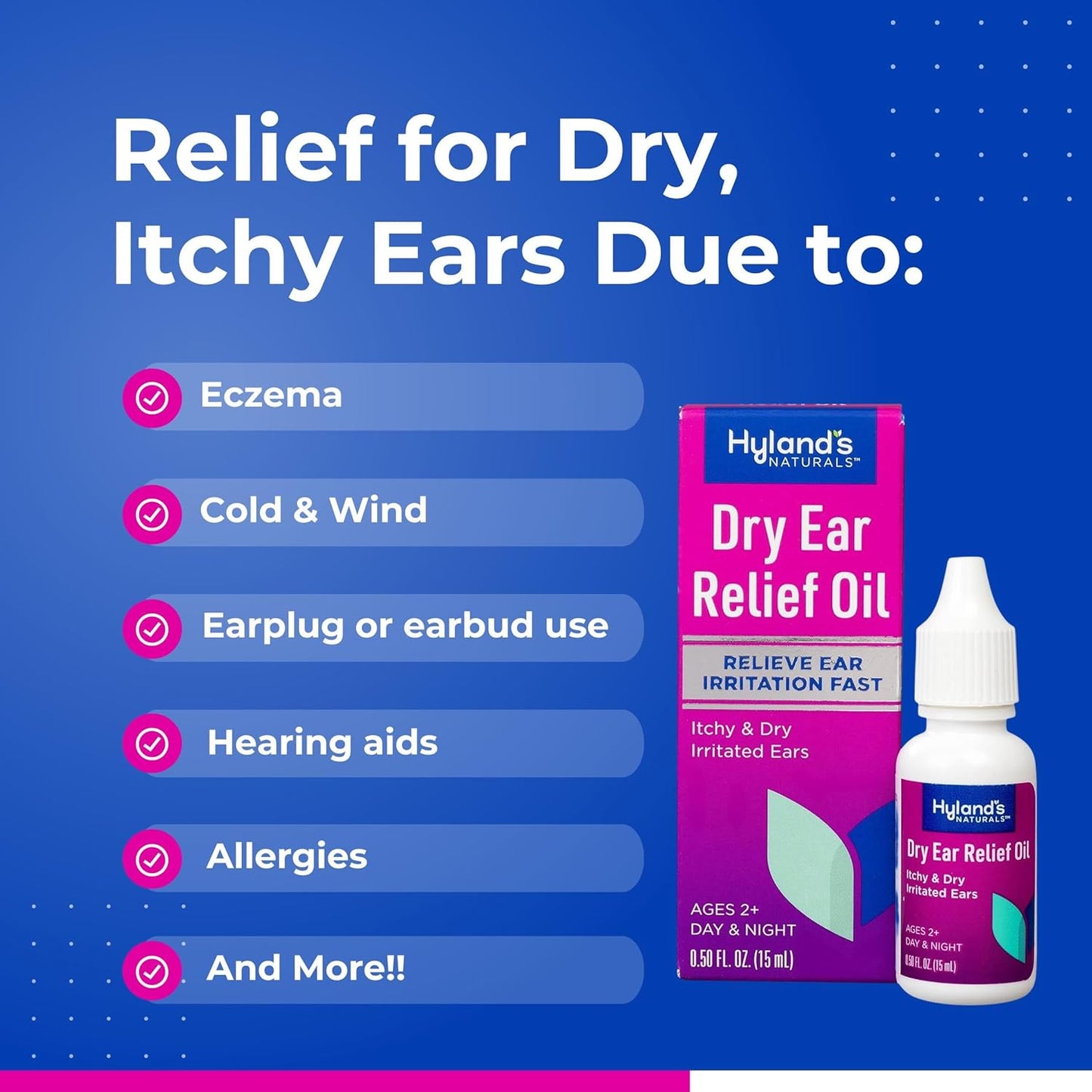 Naturals Dry Ear Relief Oil, Relieve Ear Irritation Fast, for Itchy & Dry Irritated Ears, Ages 2+, Day & Night Drops, 0.5 Ounce