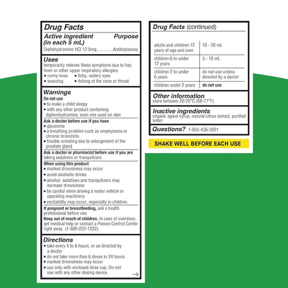 Genexa Kids' Liquid Allergy Medication - 4oz - Effective Antihistamine Medication for Children - Organic Agave Flavor - Certified Vegan, Gluten-Free.