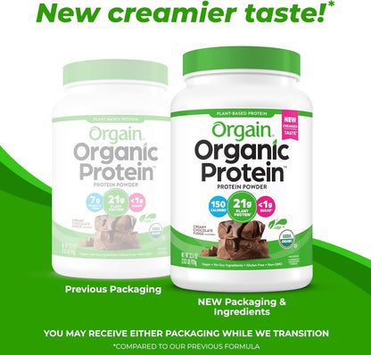 Orgain Organic Vegan Protein Powder, Creamy Chocolate Fudge - 21g of Plant Based Protein, Low Net Carbs, Non Dairy, Gluten Free, No Sugar Added, Soy Free, Kosher, Non-GMO, 2.03 Lb (Packaging May Vary)