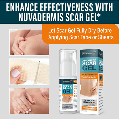 NUVADERMIS Silicone Scar Sheets - Extra Long Scar Sheets for C-Section, Tummy Tuck, Keloid, and Surgical Scars - Reusable Medical Grade Silicone Scar Sheets - Pack of 4 - Light Tone