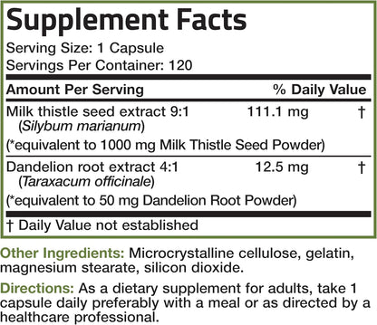 Bronson Milk Thistle 1000mg Silymarin Marianum & Dandelion Root Liver Health Support 120 Capsules