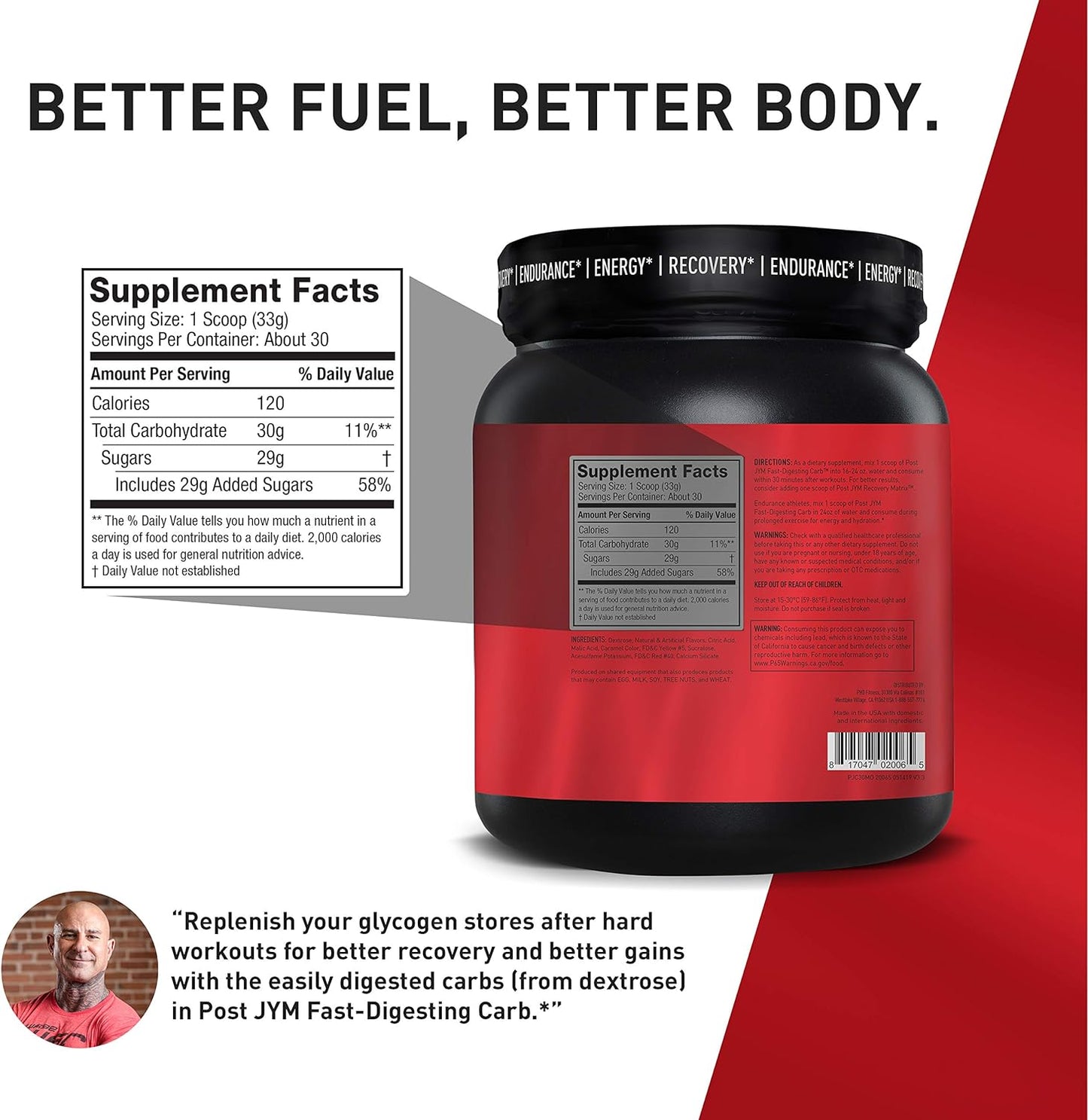 JYM Supplement Science Post Fast-Digesting Carb - Post-Workout Recovery Pure Dextrose | JYM Supplement Science | Mandarin Orange Flavor, 30 Servings, 2.2 Pound, 35.04 Ounce