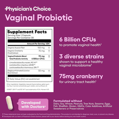 Physician's CHOICE Vaginal Probiotics (6 billion CFU) for Women - 30 capsules