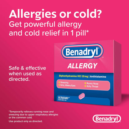 Benadryl Ultratabs Antihistamine Allergy Relief with Diphenhydramine HCl, 24 Count