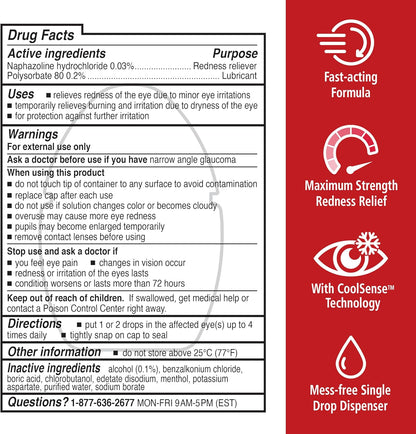 Rohto Max Strength Redness Relief Eye Drops, 0.4 fl oz