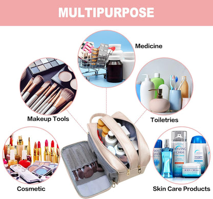 Travel-Essentials Toiletry Bag for Women, Water Resistant Makeup-Bag-For-Travel-Accessories, Dorm Room Essentials, Eco Leather Cosmetic Bag