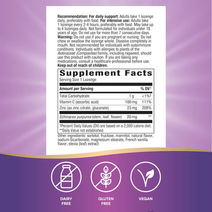 Nature's Way Zinc Lozenges with Vitamin C & Echinacea, Immune Support*, 23 mg of Zinc & 100 mg of Vitamin C per Serving, Wild Berry Flavored, 60 Lozenges (Packaging May Vary)