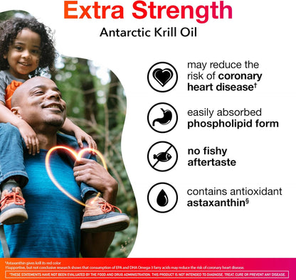 Antarctic Krill Oil 500mg Omega 3 Fatty Acid Supplement, MegaRed Extra Strength EPA & DHA Softgels (90cnt box), Antioxidant Astaxanthin, Heart Health Supplement With No Fish Oil Aftertaste
