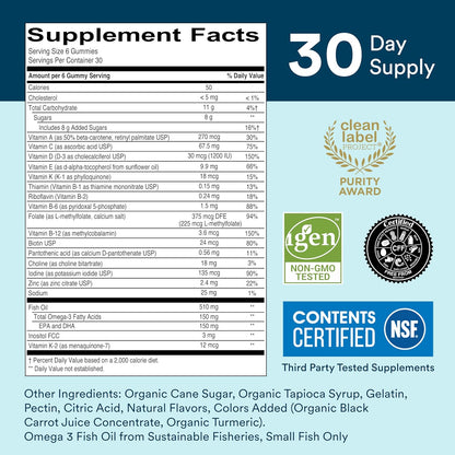 SmartyPants Daily Gummy Multivitamin Adult: Vitamin C, D3, & Zinc for Immunity, Omega 3 Fish Oil (DHA/EPA), Iodine, Choline, Vitamin B6, E, B12, 180 count (30 Day Supply)