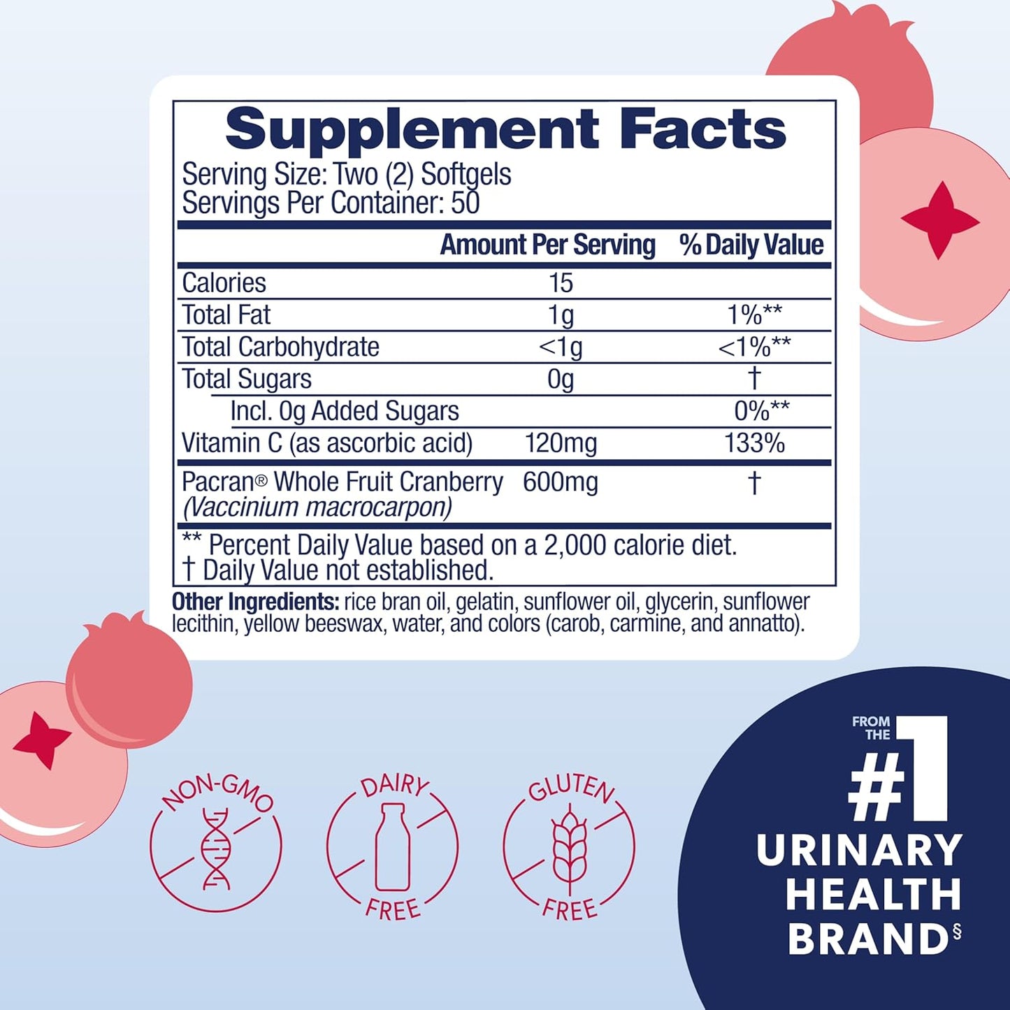 AZO Cranberry Pro Urinary Tract Health Supplement 600mg PACRAN, 100 Softgels