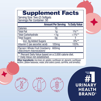 AZO Cranberry Pro Urinary Tract Health Supplement 600mg PACRAN, 100 Softgels