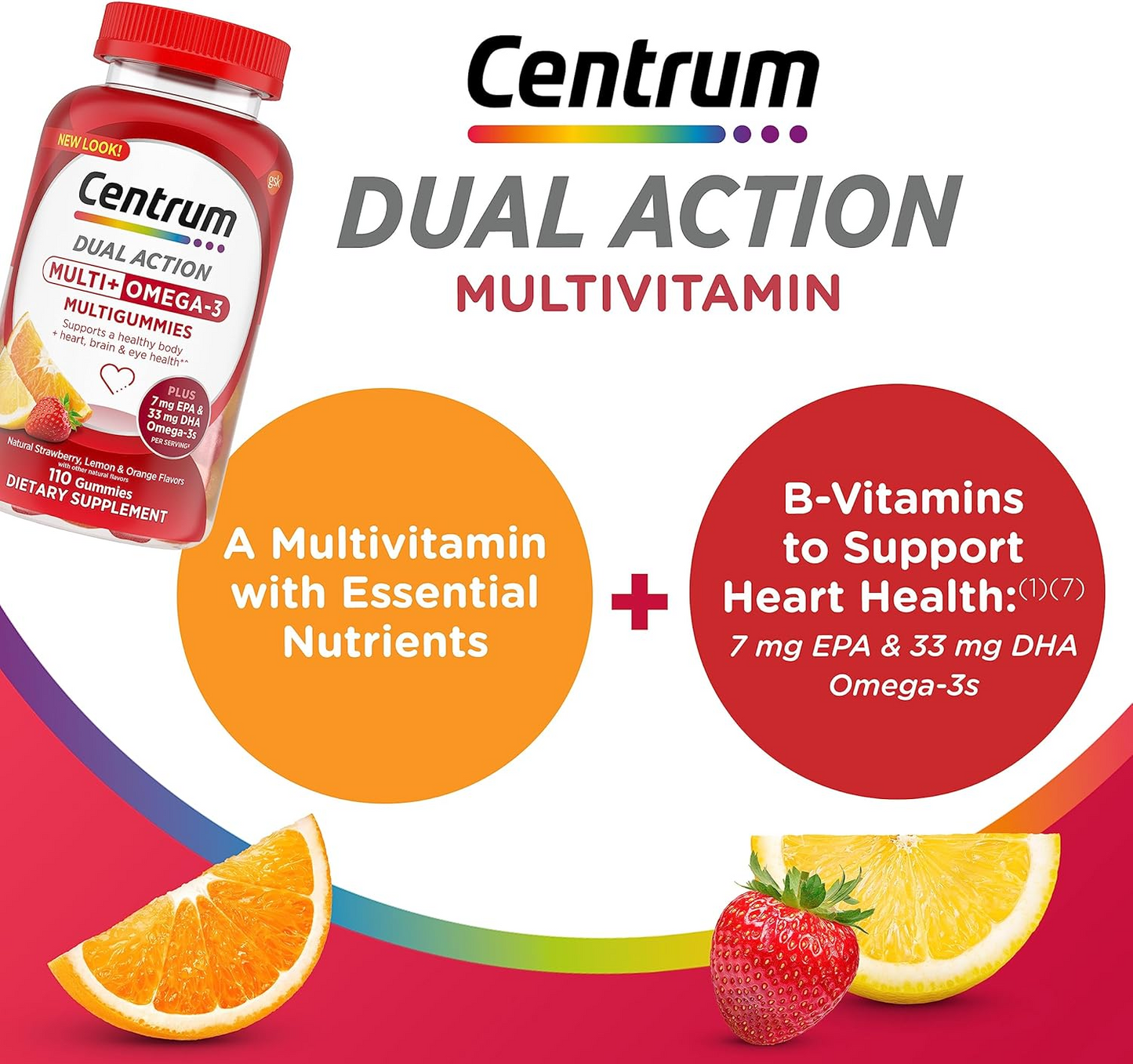 Centrum MultiGummies Multi+ Omega 3 Dual Action - 110 Count