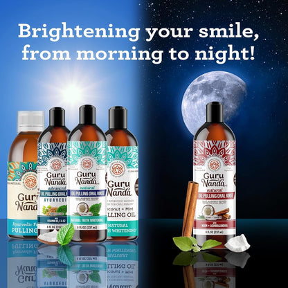 GuruNanda Oil Pulling (8 Fl.Oz) with Coconut Oil and Peppermint Oil for Oral Health, Healthy Teeth and Gums, Alcohol Free Mouthwash, Teeth Whitening, Helps with Bad Breath and Freshens Mouth