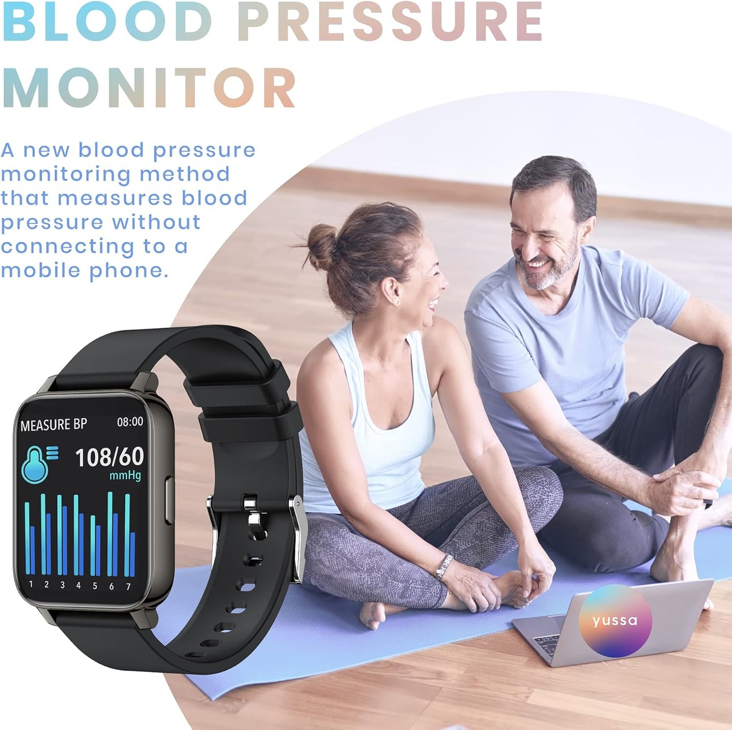 YUSSA Smart Watch | Latest Generation 2022 | Blood Pressure Monitor | Blood Oxygen SpO2 | Heart Rate | Sleep Monitor | IP67 Waterproof | Fitness Tracker