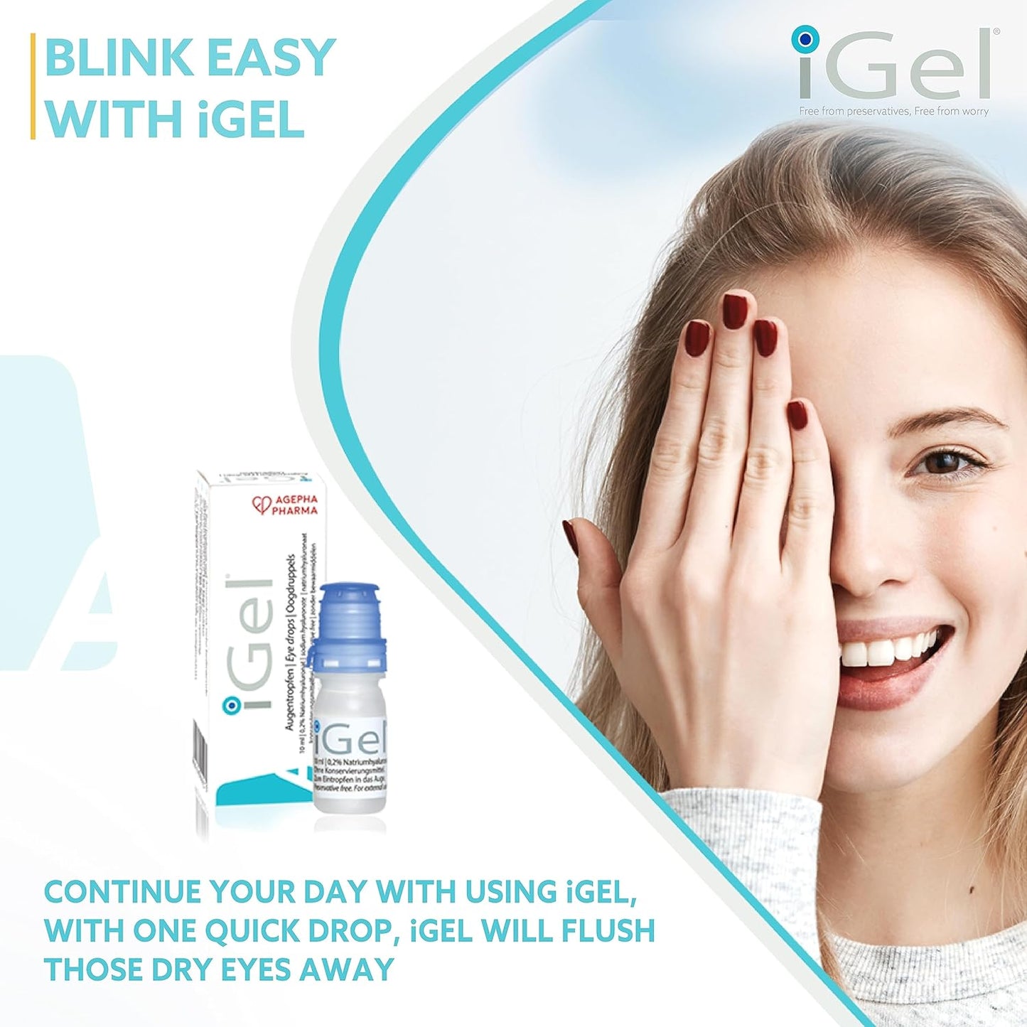AGEPHA iGel® Moisturizing Eye Drops for Dry Itchy Eyes | Artificial Tears for Red Eyes | Lubricating Eye Drops for Contact Lenses