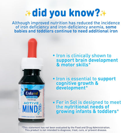 Enfamil Fer-In-Sol Iron Supplement Drops for Infants & Toddlers, Supports Brain Development, 50 mL Dropper Bottle