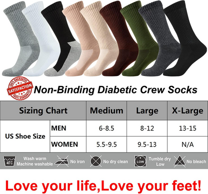Well Knitting Loose Men's Diabetic Crew Socks,Non-Binding Top,Seamless Toe,Semi Cushion,Breathable Soft Coolmax Socks 4 Pairs