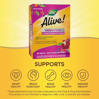 Alive! Women's 50+ Complete Daily Multivitamin Tablets, Supports Multiple Body Systems, 110 Count