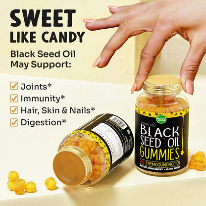 MAJU's Black Seed Oil Gummies, World's 1st, 2.5X Per BSO Gummy, Cumin Nigella Sativa Oil, Cold-Pressed, Potent Formula with Cinnamon Extract, Tasty, 500mg 90 ct
