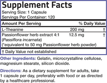 Bronson L-Theanine 200mg (Double-Strength) with Passion Flower Herb, 120 Capsules