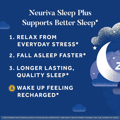 NEURIVA Sleep Plus with 4-in-1 Benefits - Clinically Tested Ashwagandha, L-Theanine & Melatonin - Reduce Stress, Fall Asleep Faster, Improve Sleep Quality, Wake Up Refreshed*,