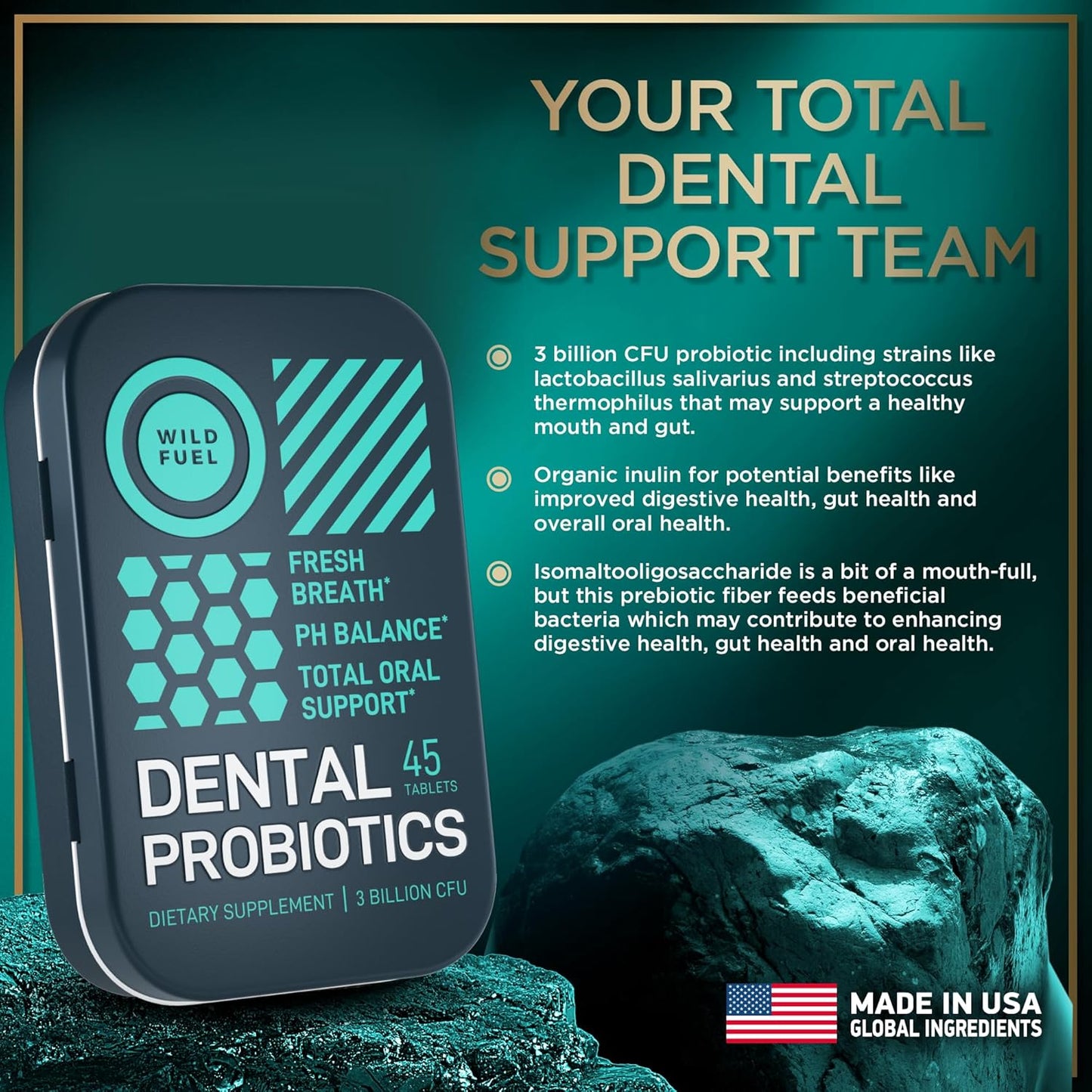 WILD FUEL Dental Probiotic for Teeth and Gums - Lactobacillus Salivarius Probiotic 3bn CFU Fights Bad Breath, Restores Healthy Bacteria - Vegetarian Oral Probiotics