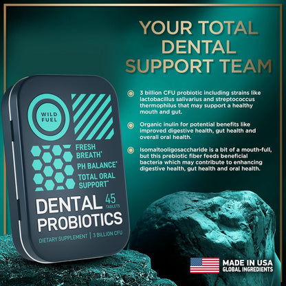 WILD FUEL Dental Probiotic for Teeth and Gums - Lactobacillus Salivarius Probiotic 3bn CFU Fights Bad Breath, Restores Healthy Bacteria - Vegetarian Oral Probiotics