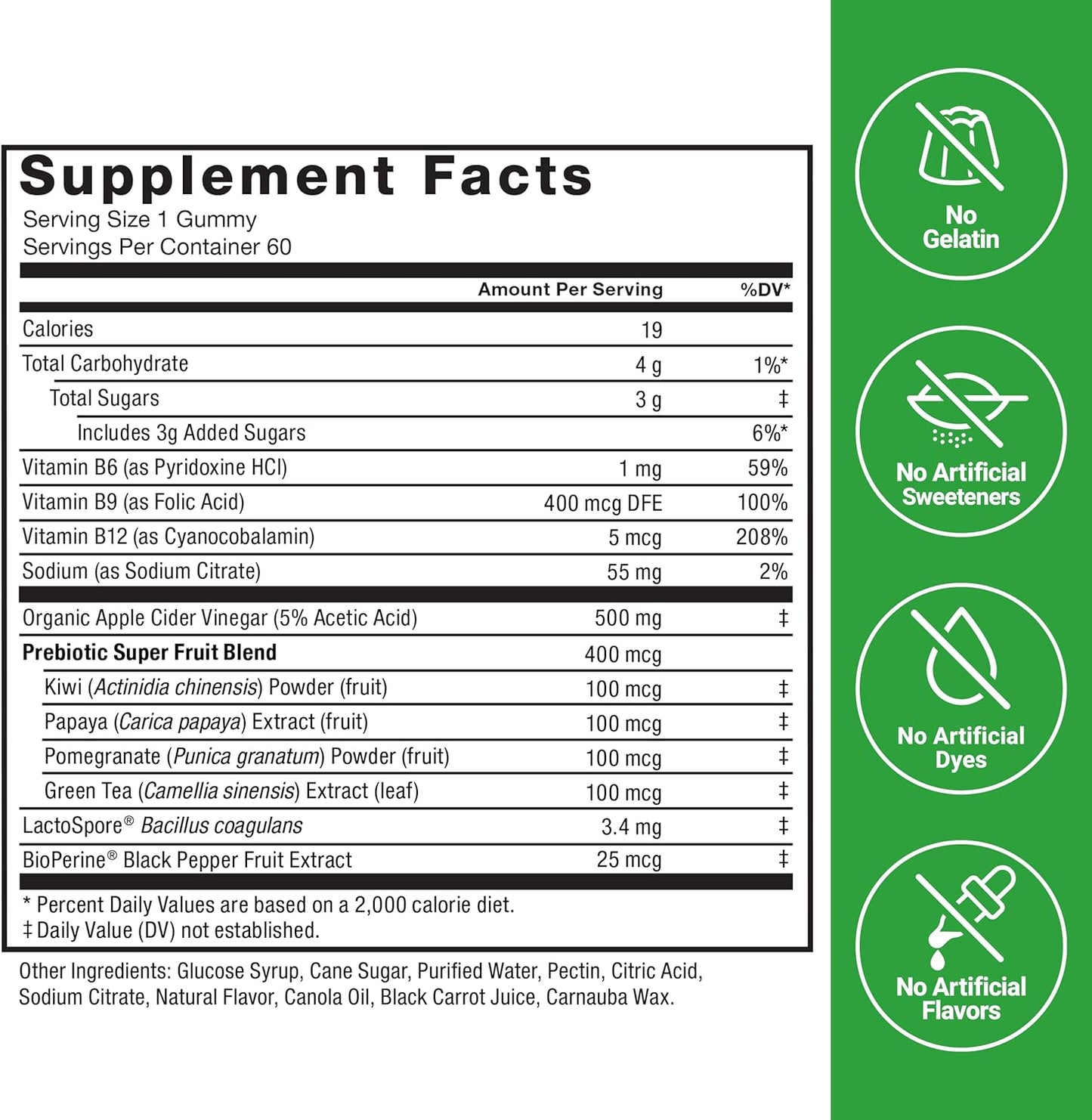 Force Factor ProbioSlim Apple Cider Vinegar Gummies with Organic LactoSpore Probiotics and Prebiotics, 60 Gummies