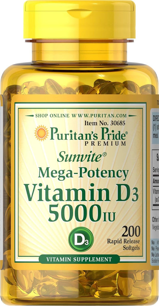 Puritan's Pride Vitamin D3 5000 IU - 200 Soft Gels