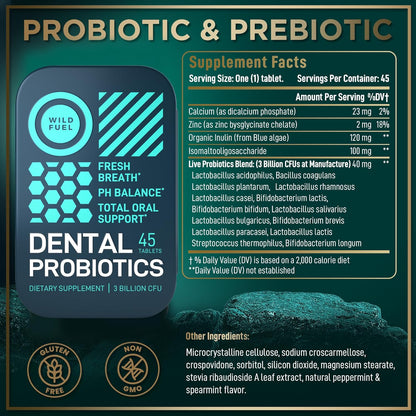 WILD FUEL Dental Probiotic for Teeth and Gums - Lactobacillus Salivarius Probiotic 3bn CFU Fights Bad Breath, Restores Healthy Bacteria - Vegetarian Oral Probiotics