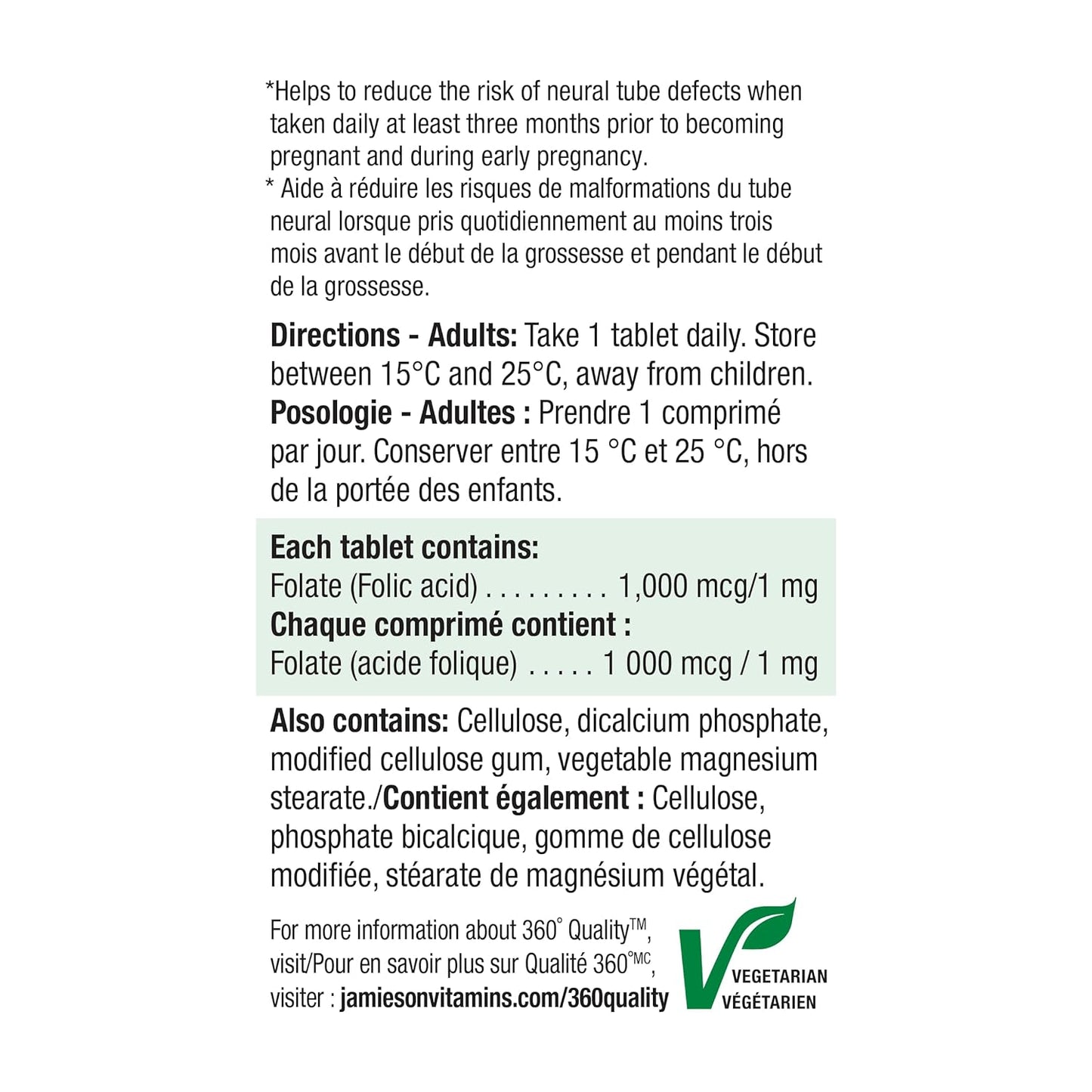 Jamieson Folic Acid 1mg 100 Tables